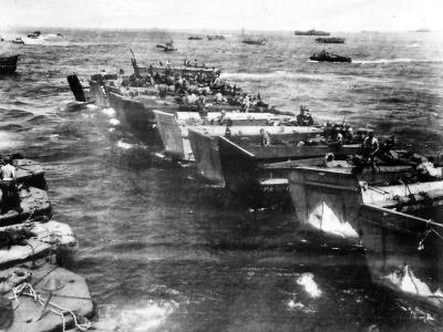 Troops in Landing Barges Await Signal for Saipan Invasion 1944