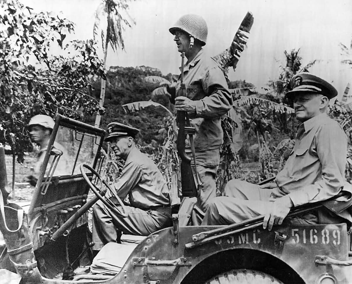 USMC Gen Smith and Admirals King and Nimitz Saipan