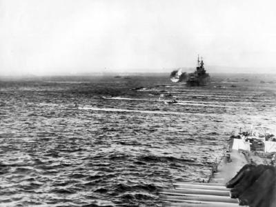 US Navy cruiser shells Saipan during invasion 1944