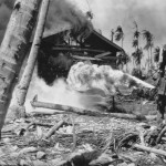 Marine flame thrower in action on Saipan