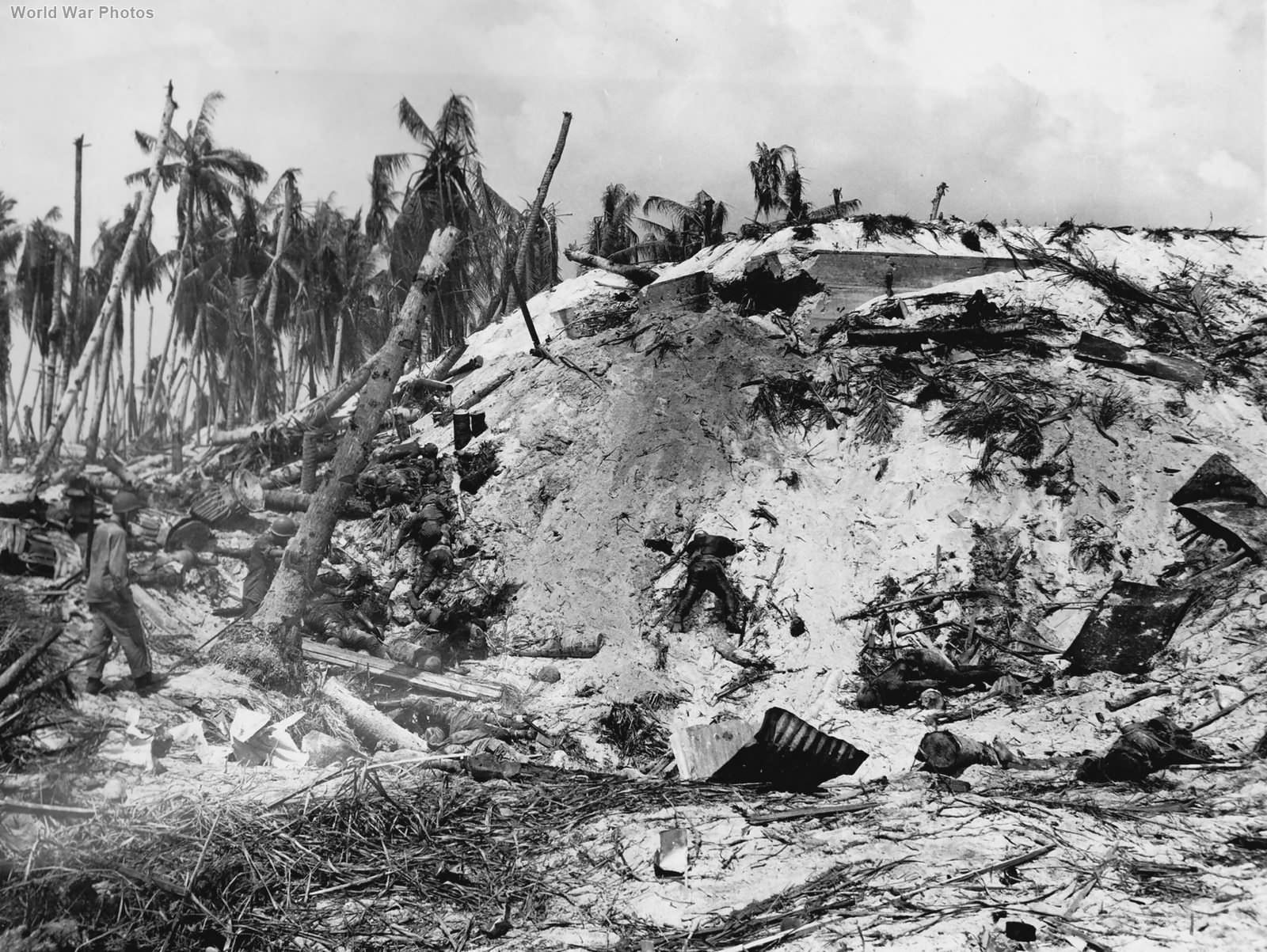Dead Japanese soldiers atop pillbox
