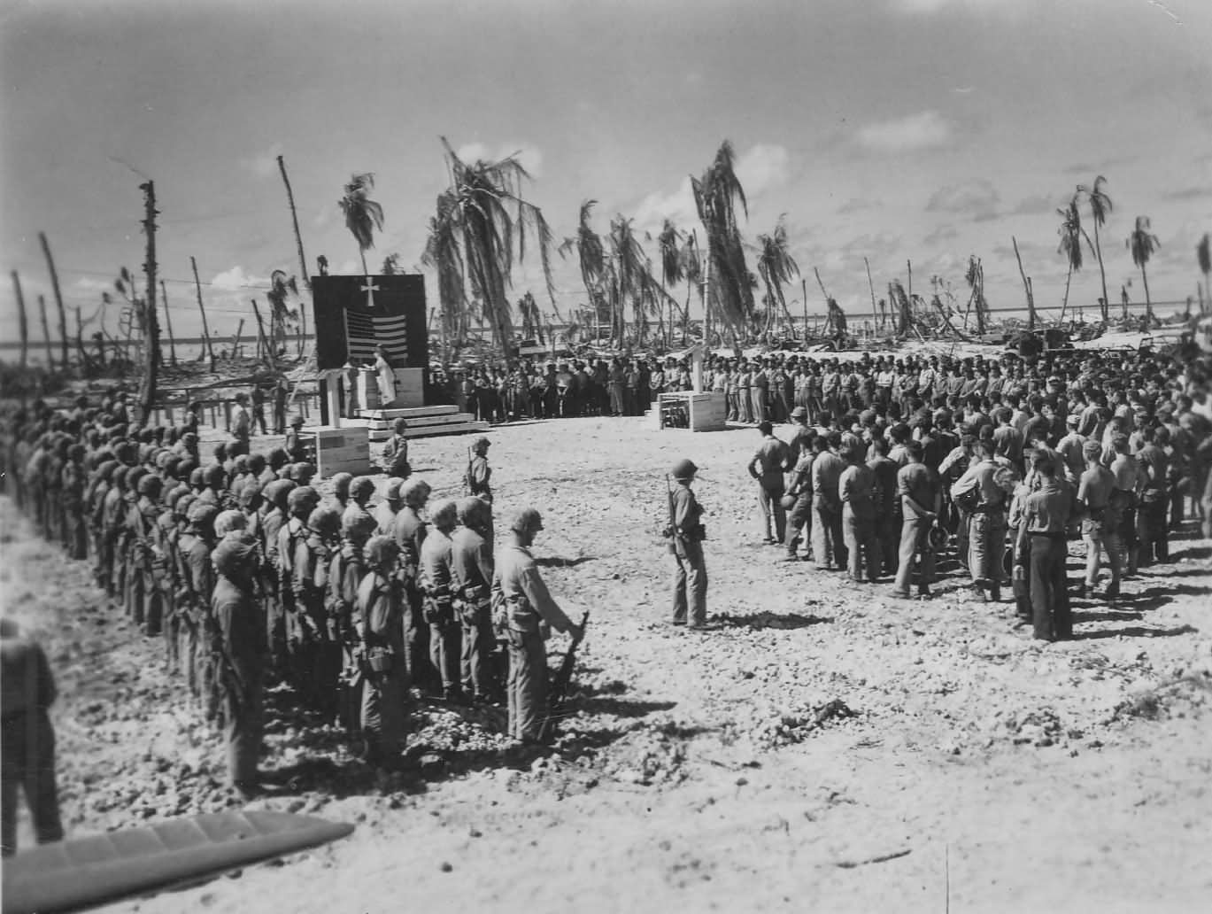Marines at Memorial Service for Fallen Comrades on Tarawa 1943