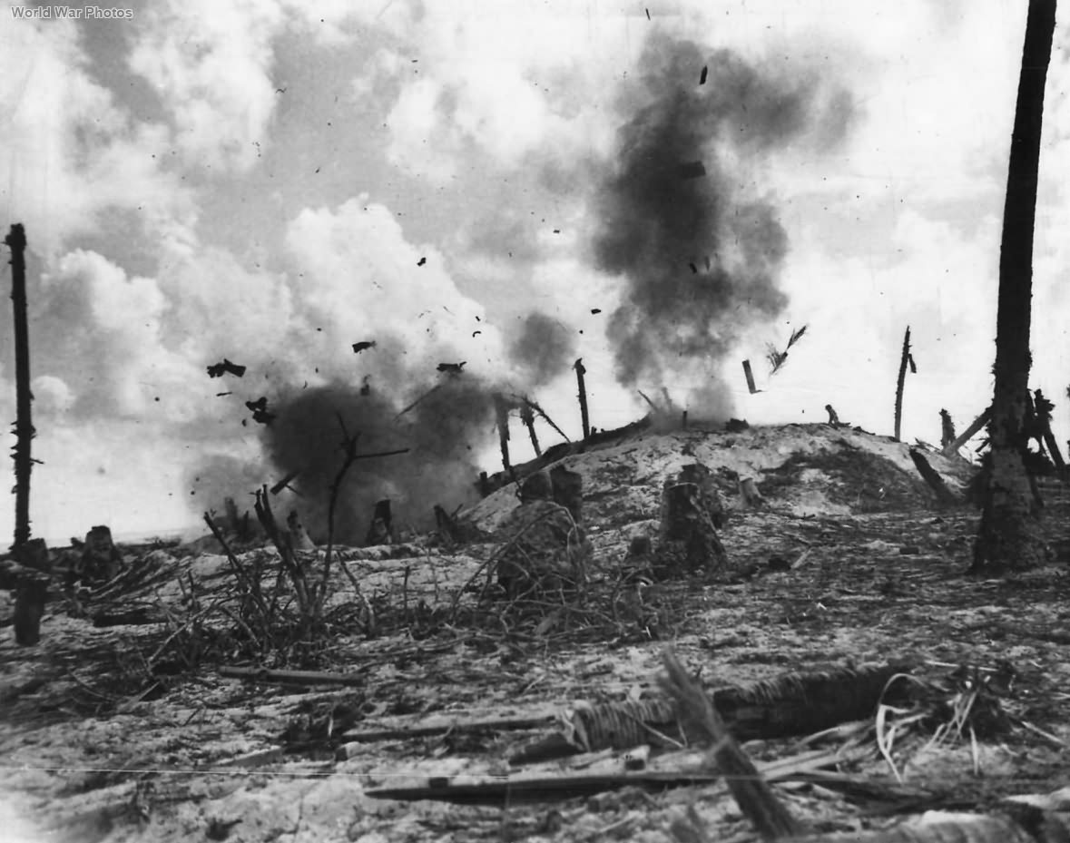 Marines blast Japanese pillbox on Tarawa