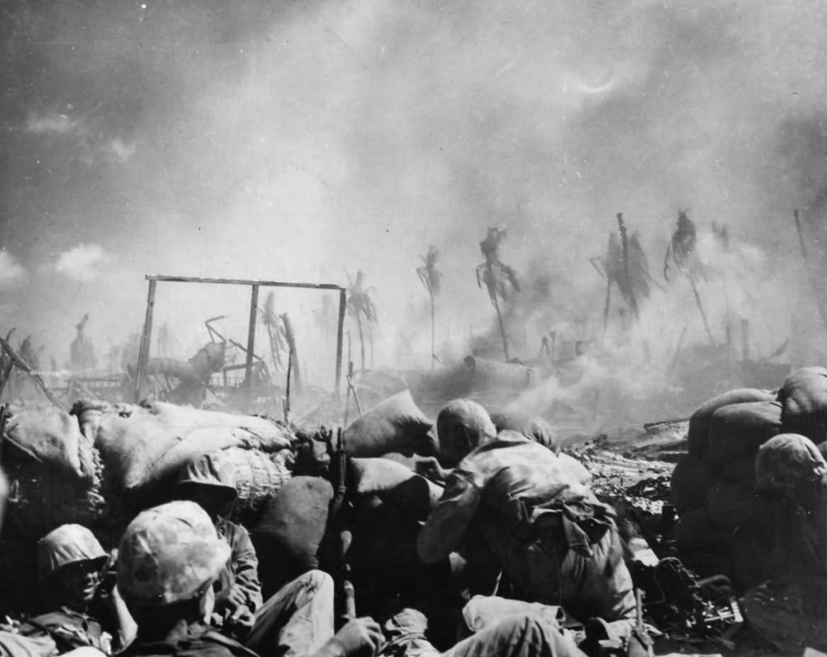 Marines in Action During Height of Battle on Tarawa 1943