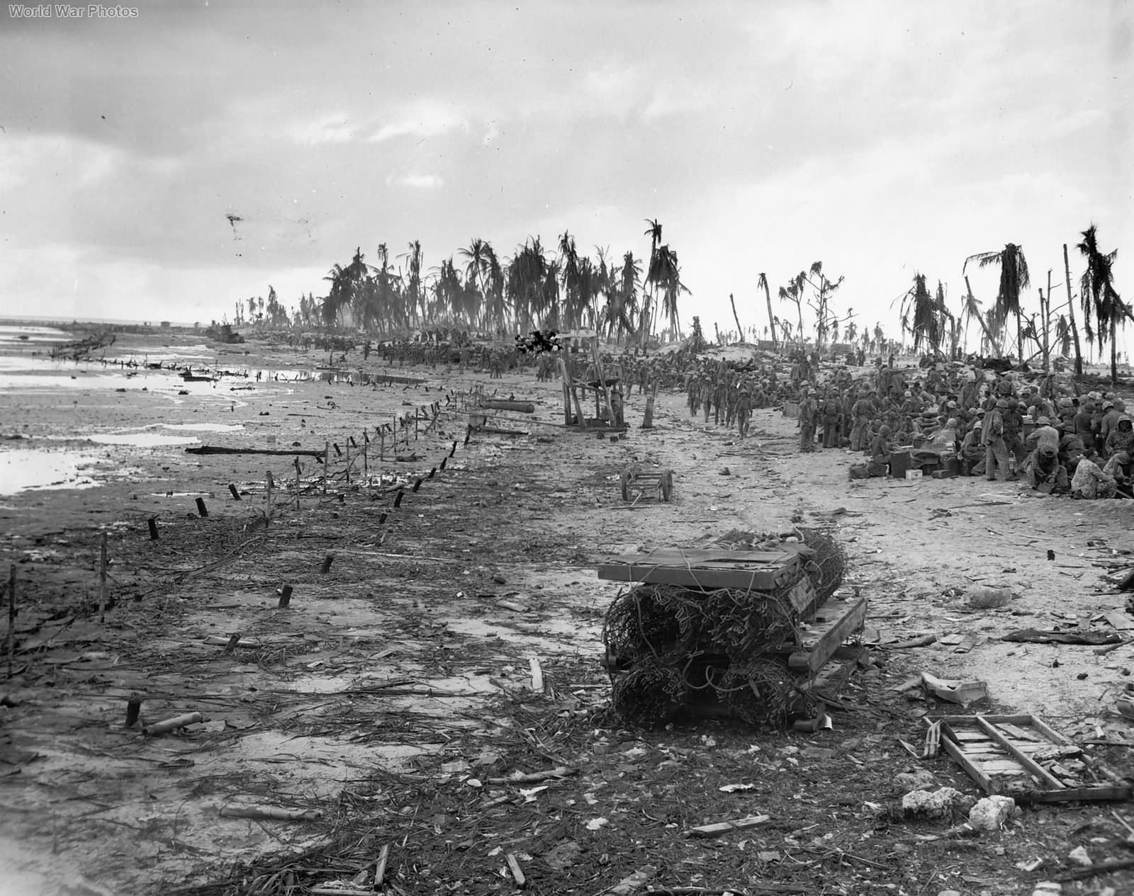 Marines rest on captured Red Beach Betio