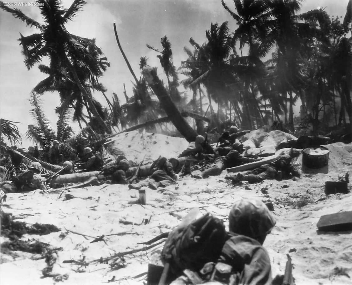 Wounded Marine squad leader directs attack on Tarawa