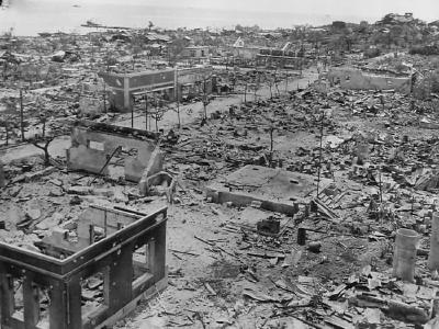Bombed shelled ruins of town on Tinian Invasion 1944