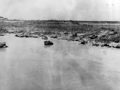Marine M4 Sherman Tanks Land Beach Tinian 1944