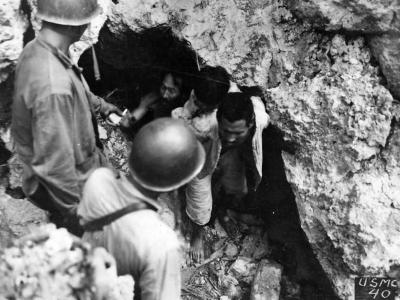 Marines Take Japanese Prisoner POW On Tinian 1944