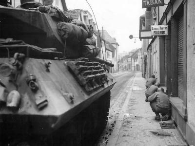 157th Infantry Regiment Supported By M10 Tank Destroyers Of A Company 645th Tank Destroyer Battalion Under Fire In Town Of Niederbronn France