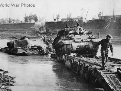 Achilles crosses Savio River on Churchill Twaby Ark October 1944