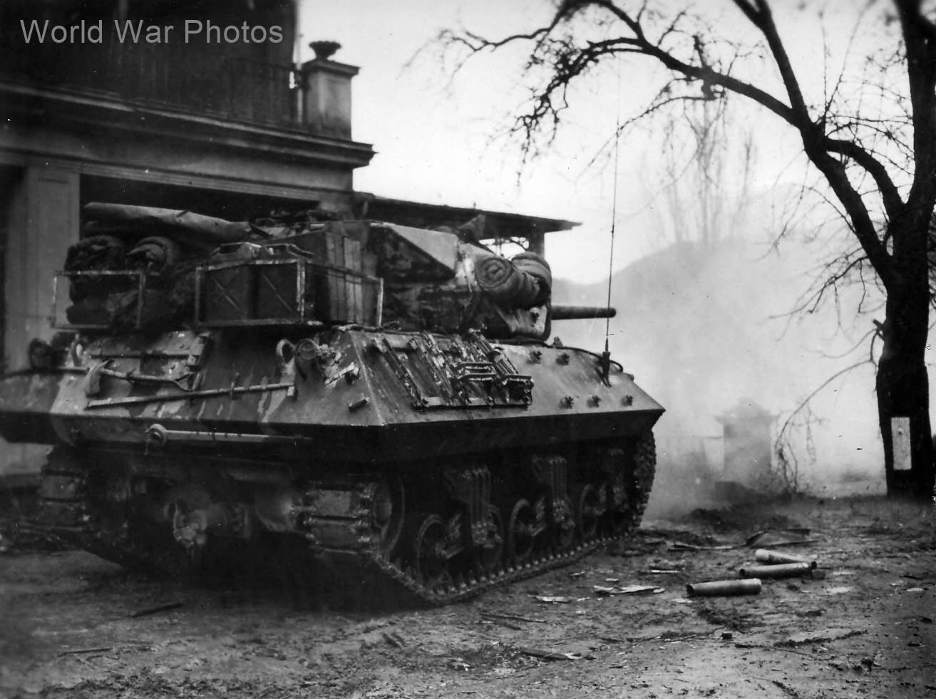 Battle of the Bulge: M10 of 5th Armored Division near Sauer River Luxembourg