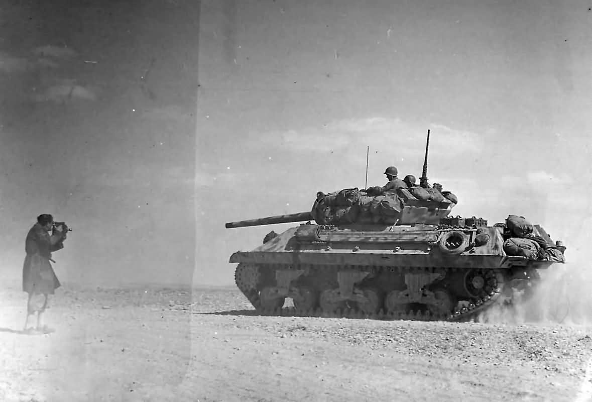 M10 Tank Destroyer Heads To Battle Lines At Bir Marbott Pass East Of El Guettar In Tunisia 1943