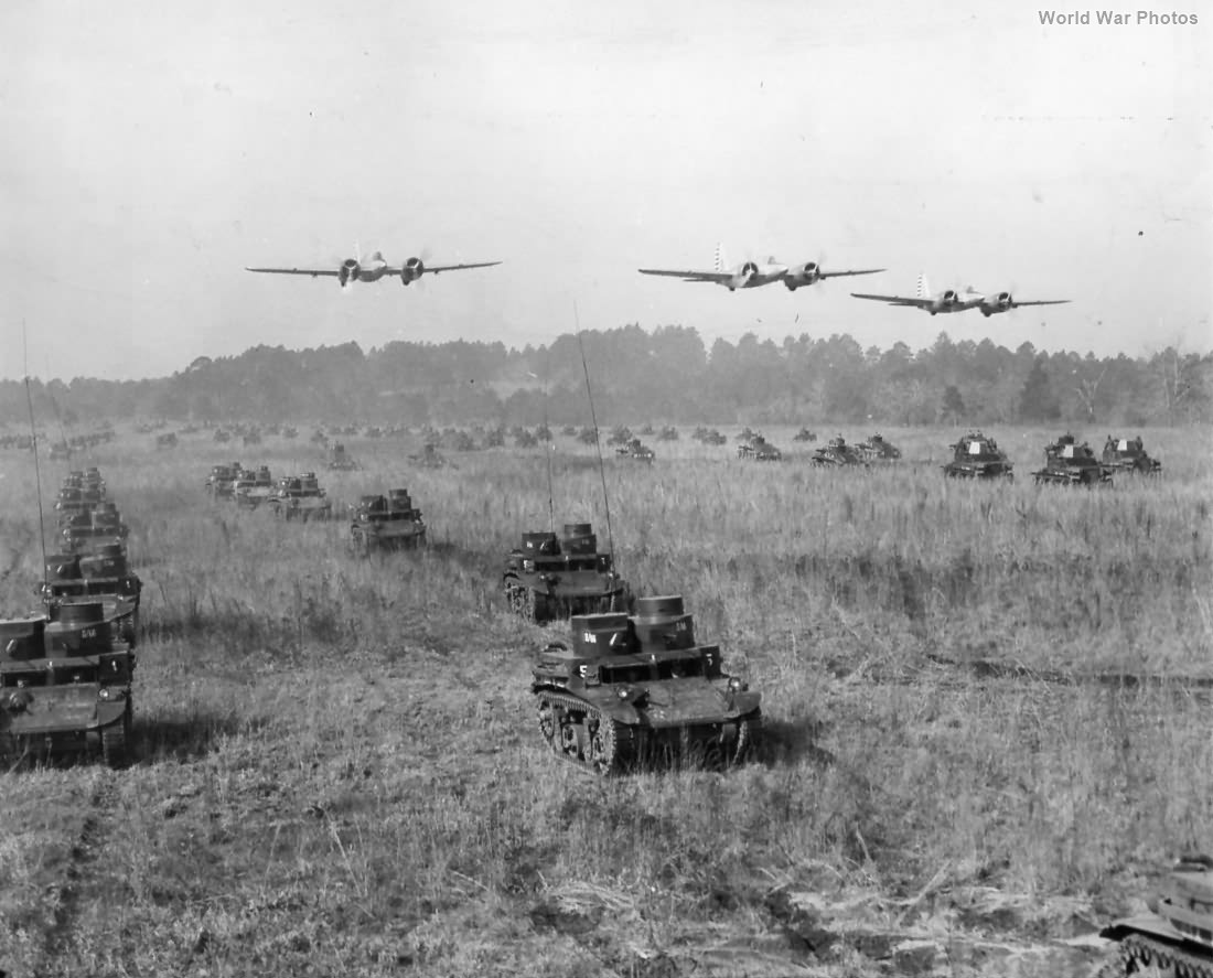 A-18 and M2A2 Tank Formation on Maneuvers 1940