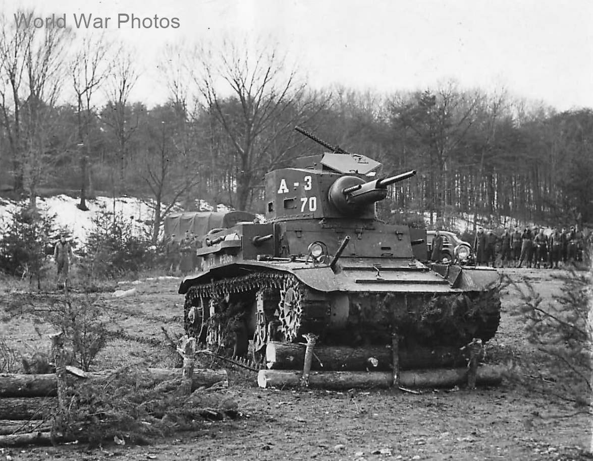 Light tank M2A4 crosses barrier during Maneuvers at Fort Belvoir 1941