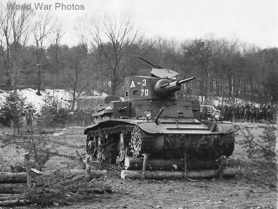Light tank M2A4 crosses barrier during Maneuvers at Fort Belvoir 1941