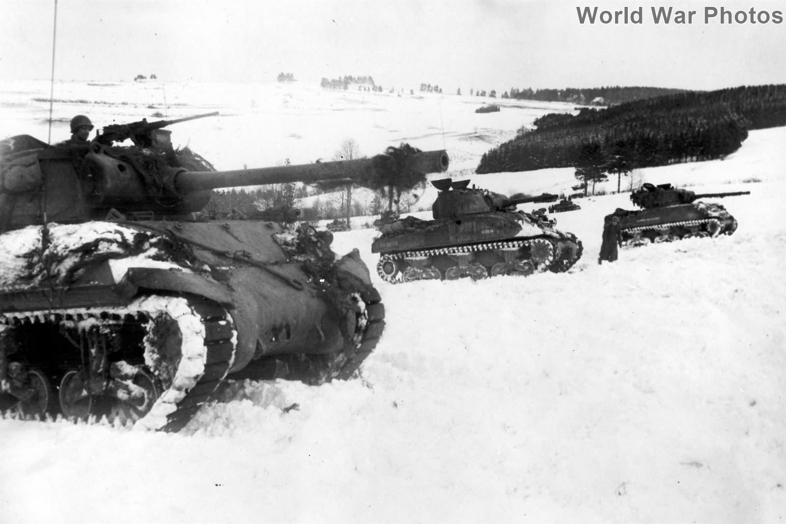 M36 and M4 of the 3rd Armored Division, Houffalize Battle of the Bulge, January 1945