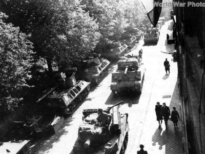 Column of M36 and M4 Belgium October 1944