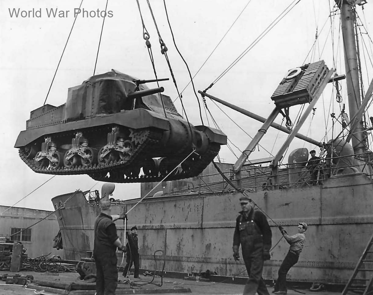 Lend Lease M3 loaded on ship at Atlantic Port 1942