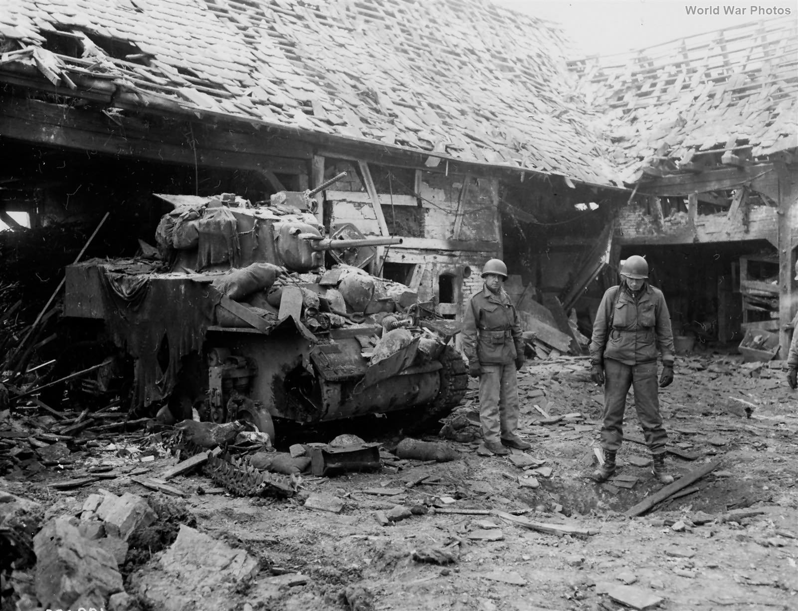 M5 from 14th Armored Division damaged by German air attack