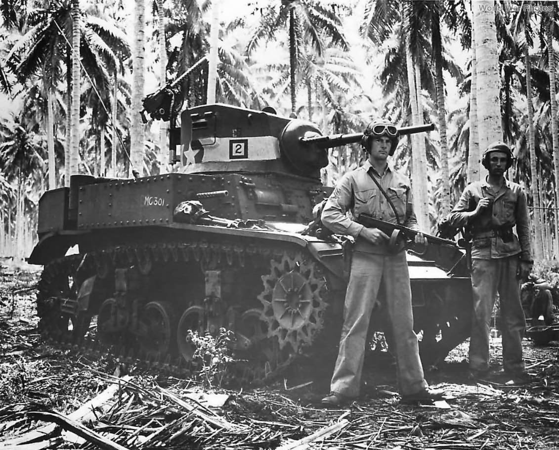 Marines of 1st Tank Battalion with M3A1 on Guadalcanal