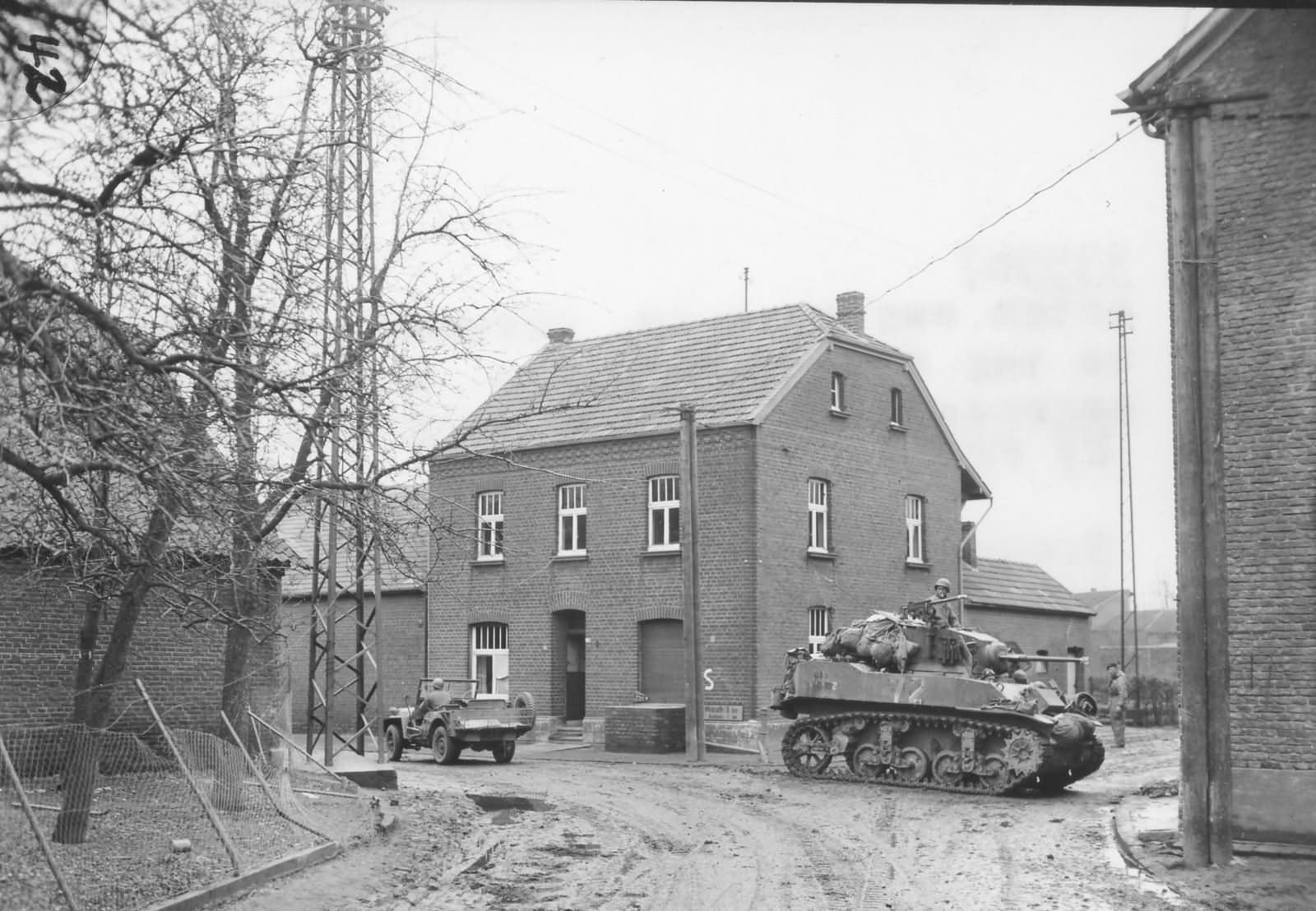 102nd Infantry Division M5 Stuart and Jeep in Rheindahlen Germany 1945