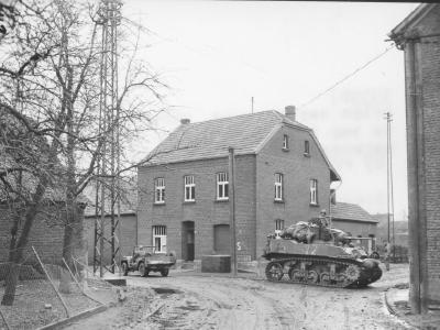 102nd Infantry Division M5 Stuart and Jeep in Rheindahlen Germany 1945