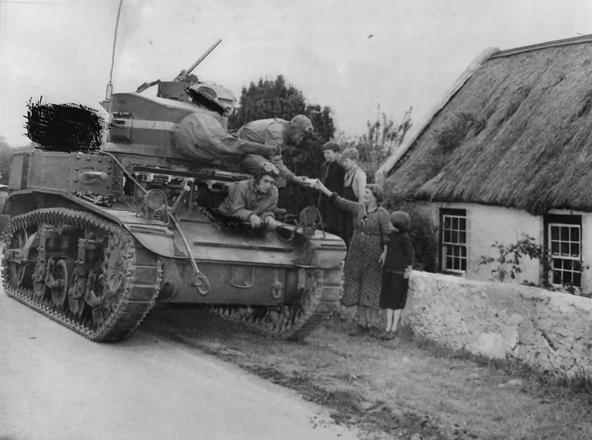 M3 Stuart US Tank Crew Stops For Drink At Irish Farm House