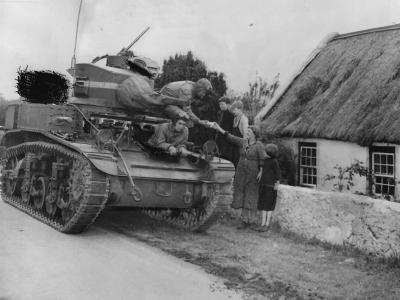 M3 Stuart US Tank Crew Stops For Drink At Irish Farm House