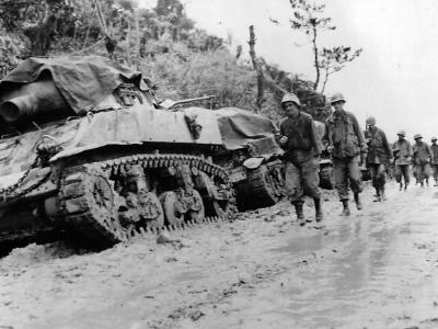 M8 HMC and Infantrymen of 77th Division 10th Army on Okinawa
