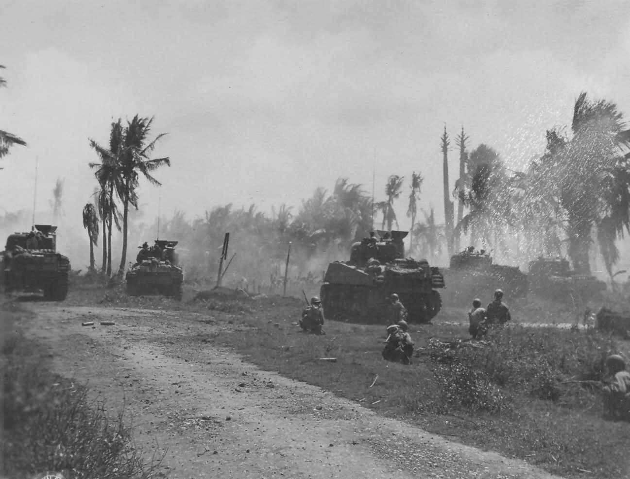 40th Division Troops And M4 Sherman Tanks On Panay Philippines