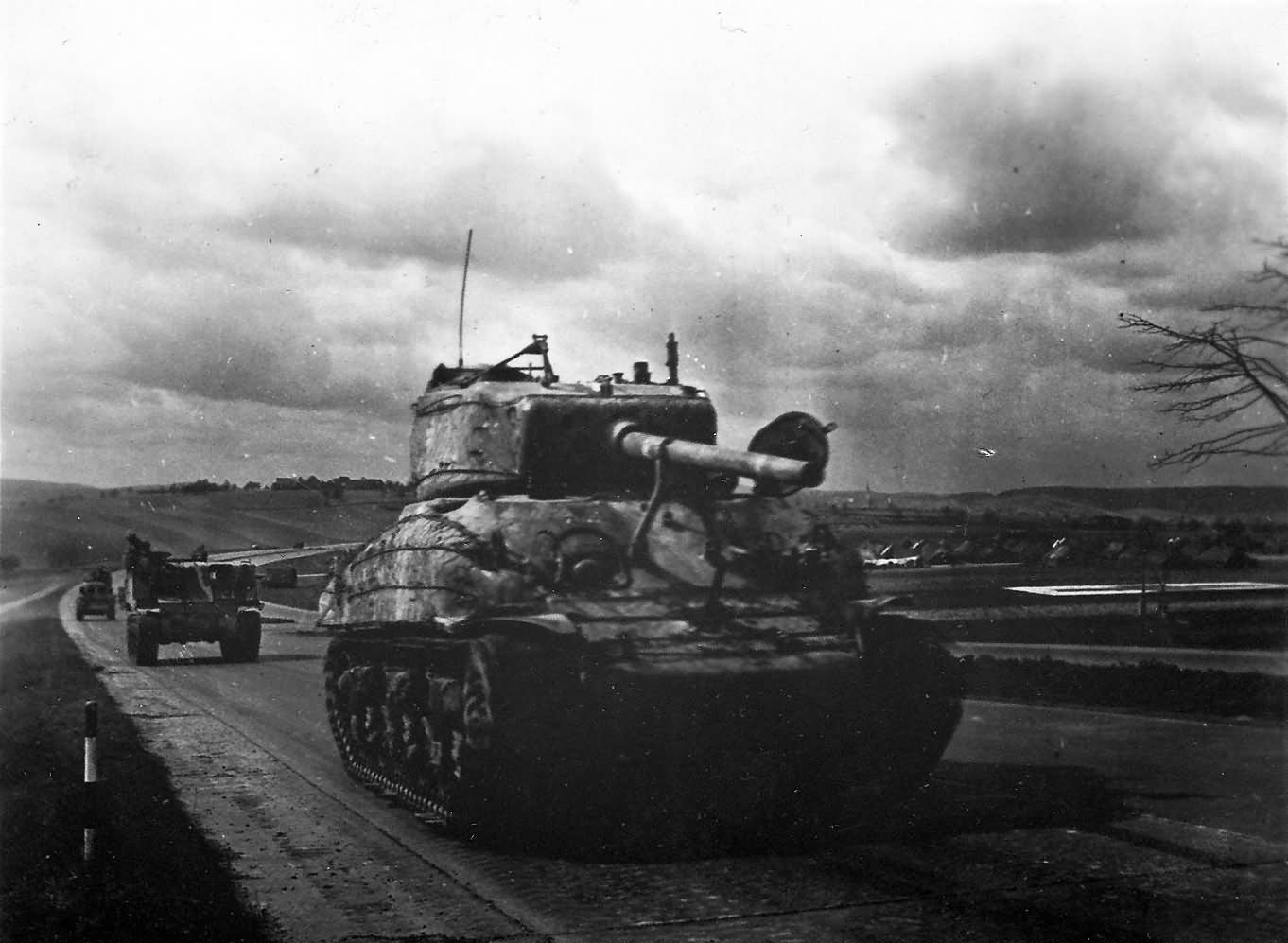 M4A1 Sherman Tank On Autobahn Highway Germany 1945