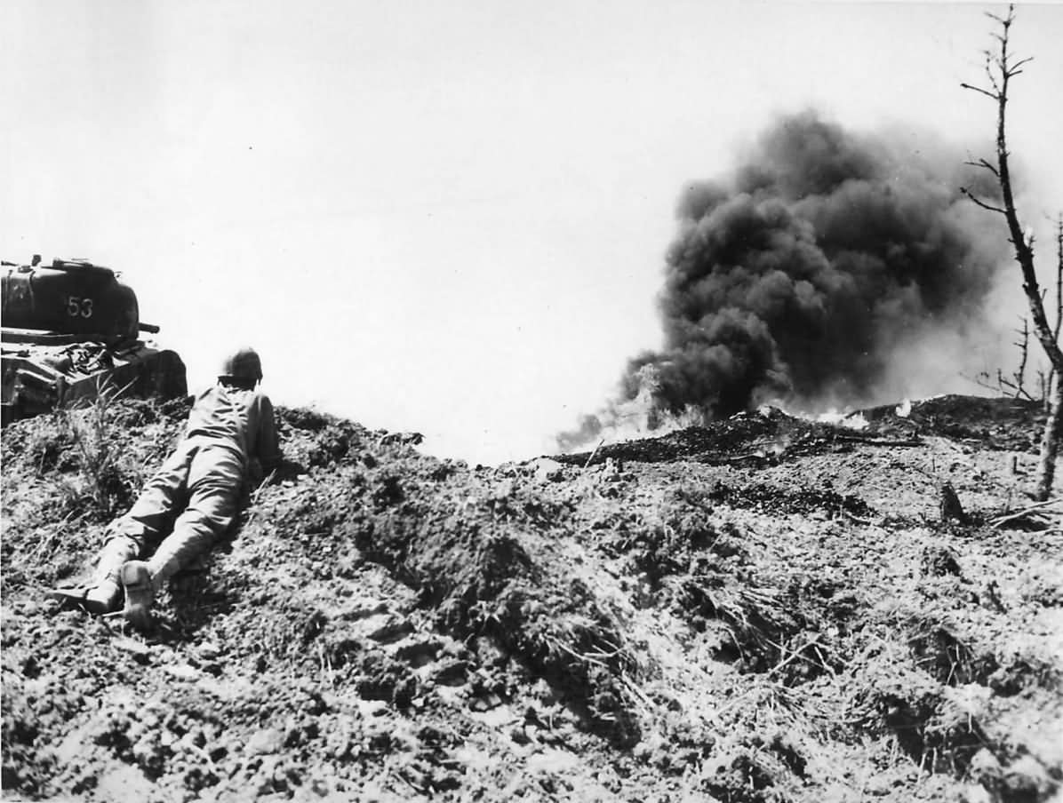 M4 Sherman Tank in Action on Okinawa 1945