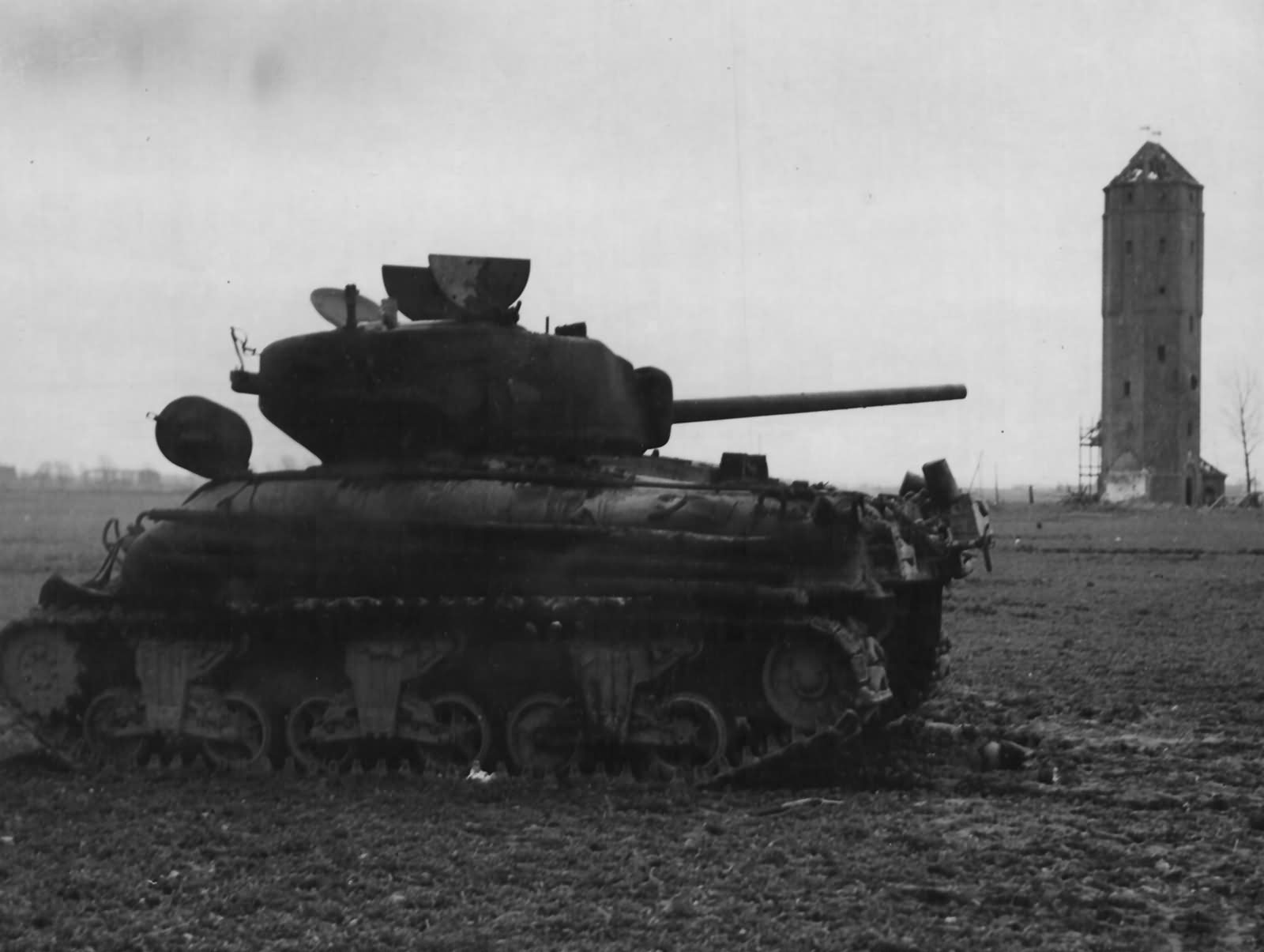 M4 Sherman Tank was knocked out by an 88 mm shell near Blatzheim Germany