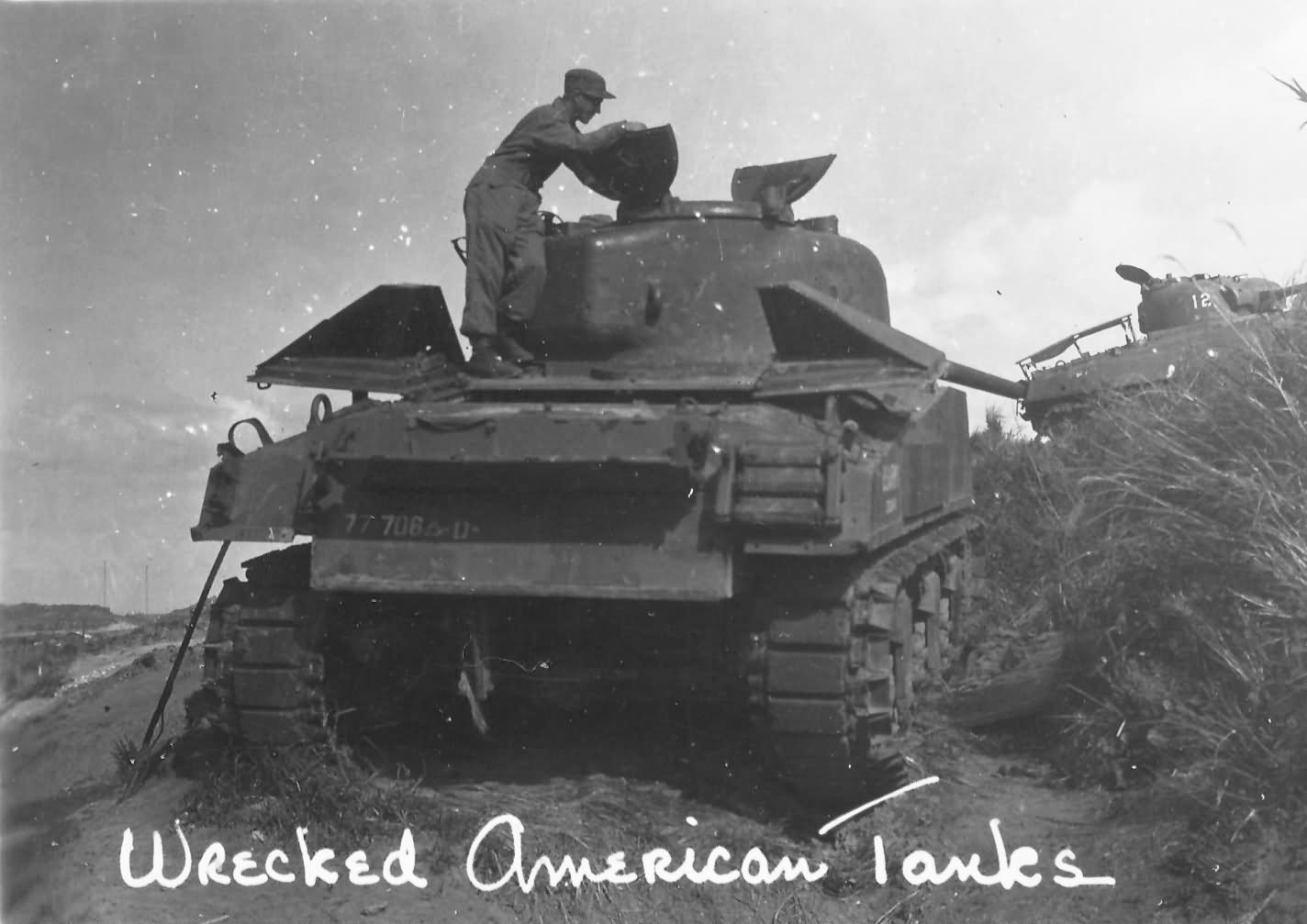 Okinawa 1945 Wrecked American Tanks M4 Sherman