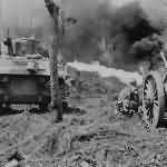 96th Division Soldier by M4 Sherman Flame thrower Tank on Okinawa