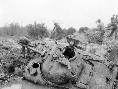 1st Armored Division M4 Sherman wreck, Littoria Italy 1944