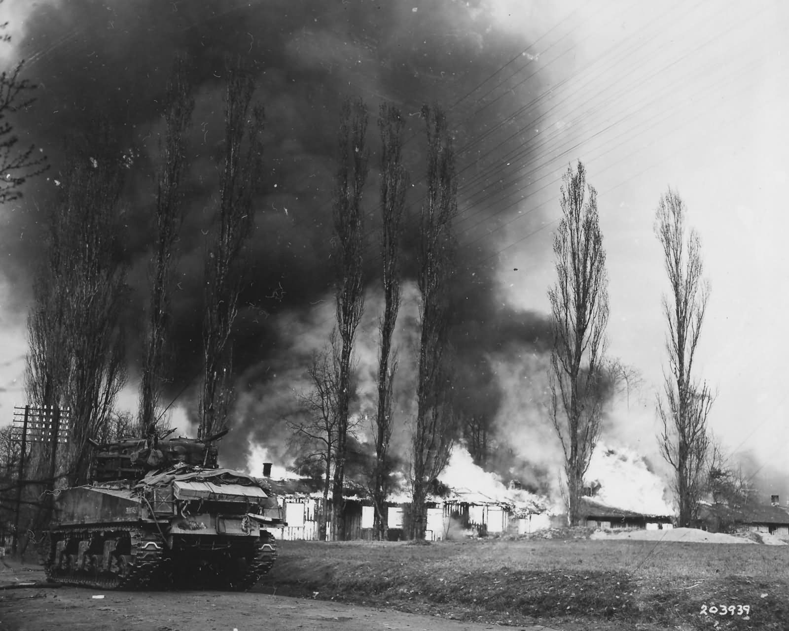 45th Infantry Division M4 Sherman Blasts Sniipers from House Aschaffenburg 1945