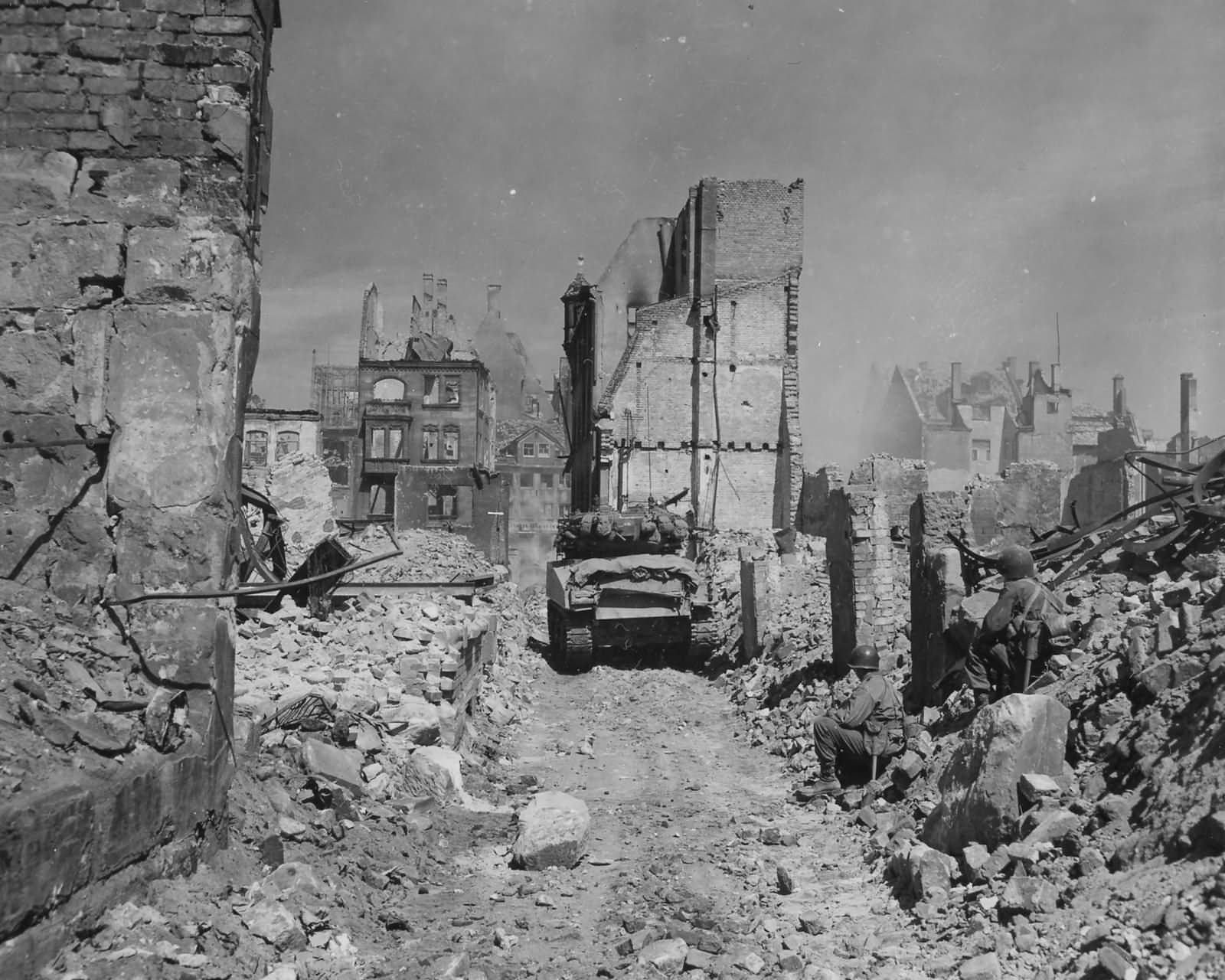 45th Infantry Division Troops and M4 Sherman Fighting in Nuremburg Germany 1945