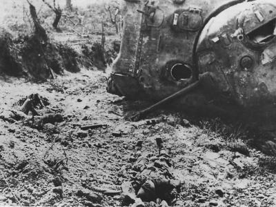 Bodies of US Infantrymen by M4 Tank in Santa Maria Infanta Italy 1944