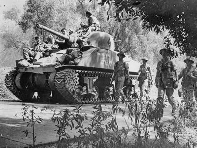 British M4 Sherman War Admiral in Action Italy 1943
