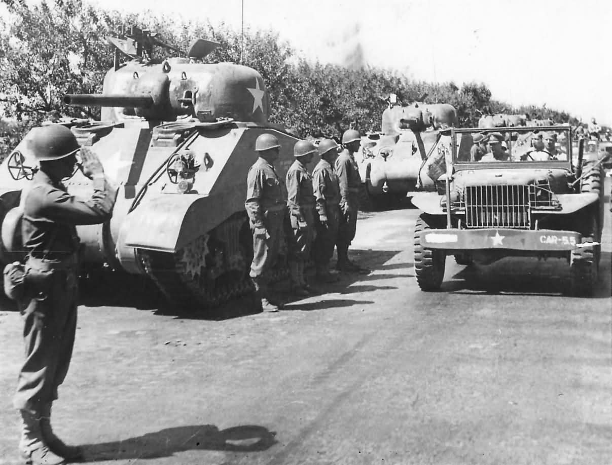 King George Inspects Line of M4 Sherman Mk III Tanks in North Africa 1943