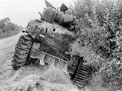 Knocked Out M4 Sherman Tank Normandy 1944