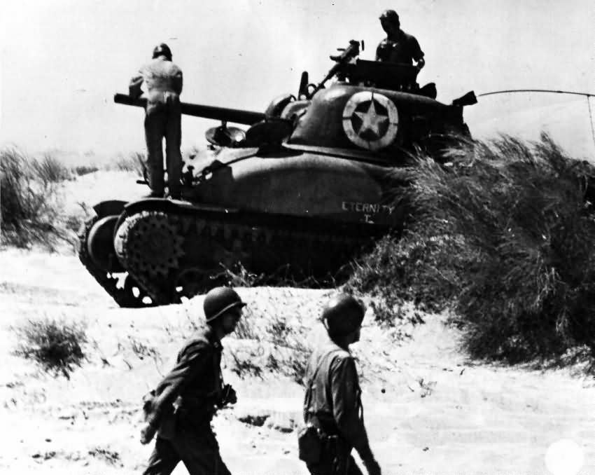 M4A1 Sherman Tank Named Eternity Leaves Red Beach Sicily Italy 10 July 1943
