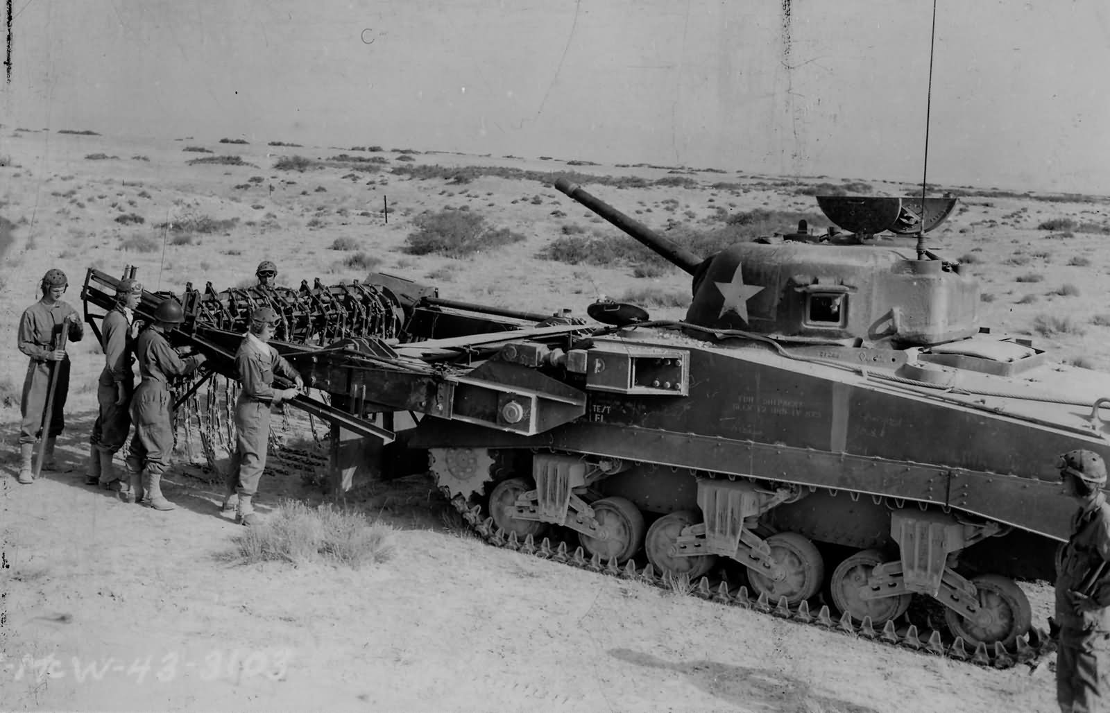 M4 Sherman Flail Scorpion with a Mine Exploder T3 undergoes testing in North Africa 1943