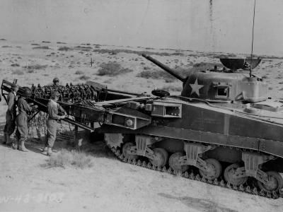M4 Sherman Flail Scorpion with a Mine Exploder T3 undergoes testing in North Africa 1943