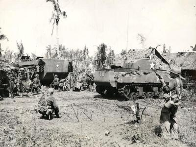 M4 Sherman Tank Aid Advance of US Infantrymen on Leyte