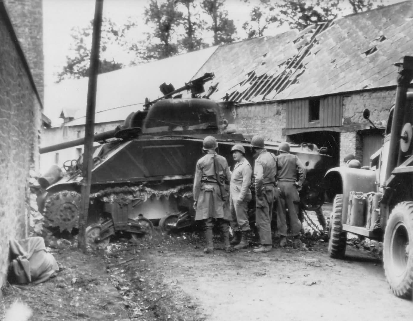 M4 Sherman Tank knocked out at La Haye Du Puits Normandy July 1944