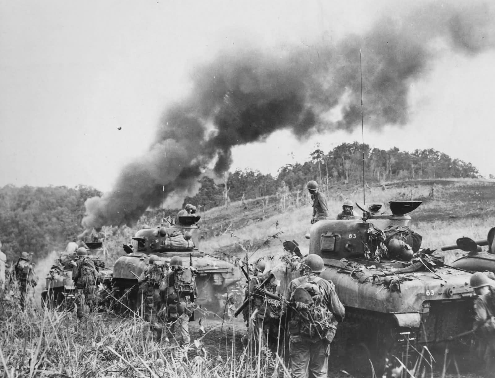 M4 Sherman Tanks About To Mop Up Japanese Troops Hollandia Dutch New Guinea