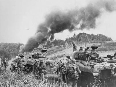 M4 Sherman Tanks About To Mop Up Japanese Troops Hollandia Dutch New Guinea